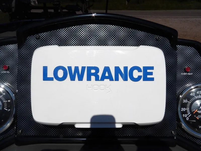 Slide: The Image of Dashboard of 2020 G3 Sportsman 1810 with Lowrance HookX display. - 18