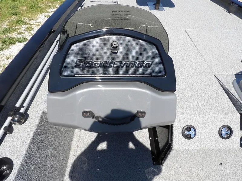 Slide: The Image of 2020 G3 Sportsman 1810 boat deck with storage compartment and textured flooring. - 28