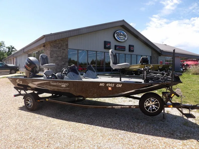 Slide: The Image of 2020 G3 Sportsman 1810 boat on trailer outside dealership. - 3