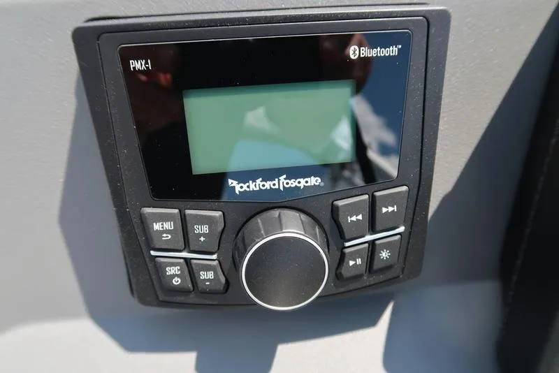 Slide: The Image of Control panel of a 2025 Bennington S L-Bench 20 SL with Bluetooth audio system. - 2