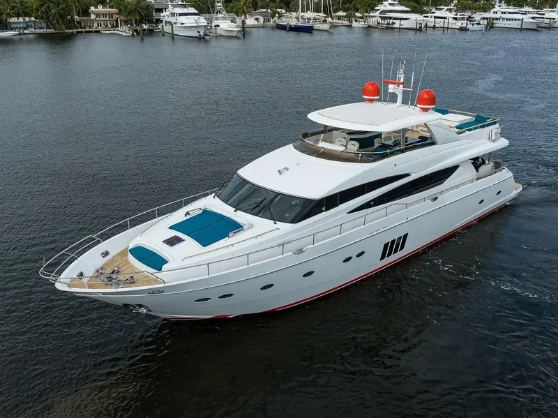 Slide: The Image of Luxurious 2009 Princess 95 yacht cruising on calm waters, showcasing sleek design and elegance. - 3