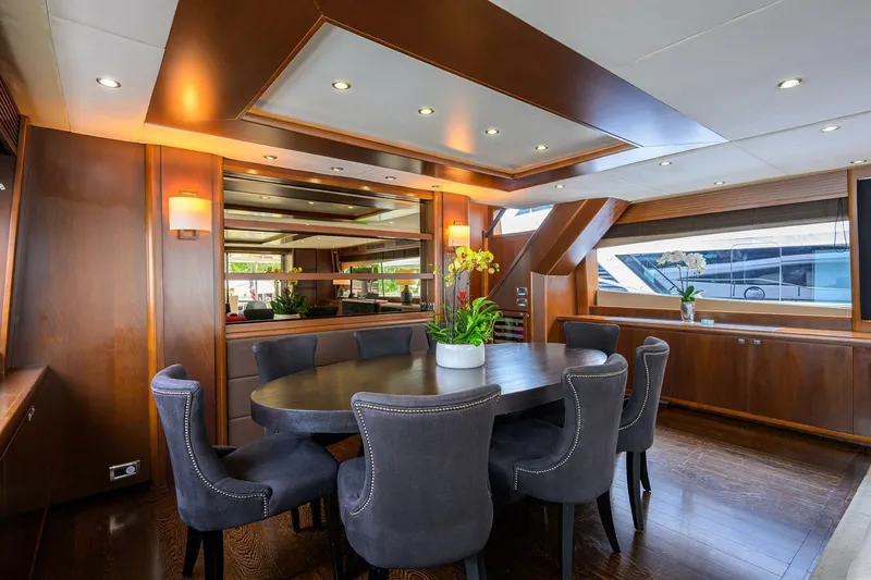 Slide: The Image of Luxurious dining area on 2009 Princess 95 yacht with elegant seating and wood accents. - 33
