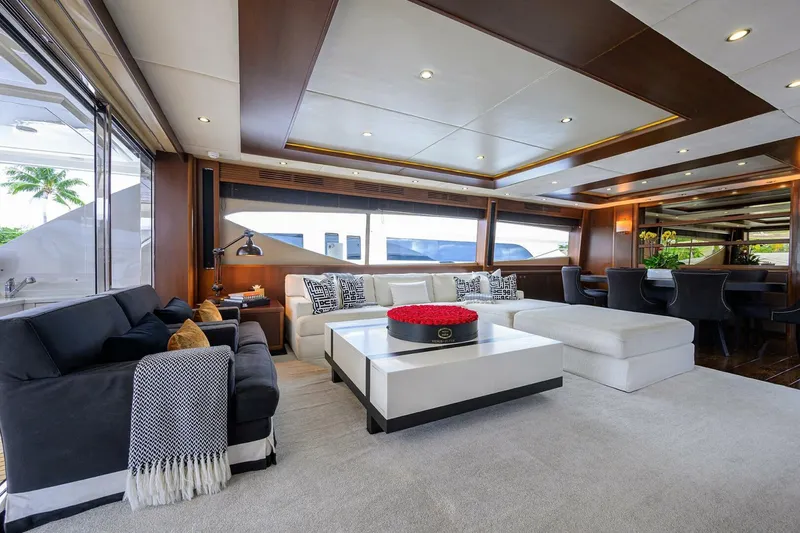 Slide: The Image of Luxurious interior of a 2009 Princess 95 yacht with elegant seating and modern decor. - 37