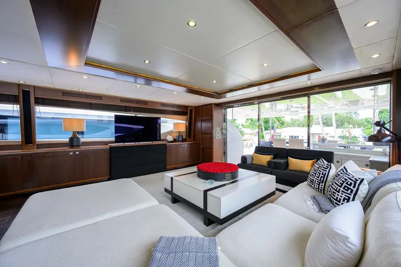 Slide: The Image of Luxurious interior of 2009 Princess 95 yacht with modern furnishings and large windows. - 40