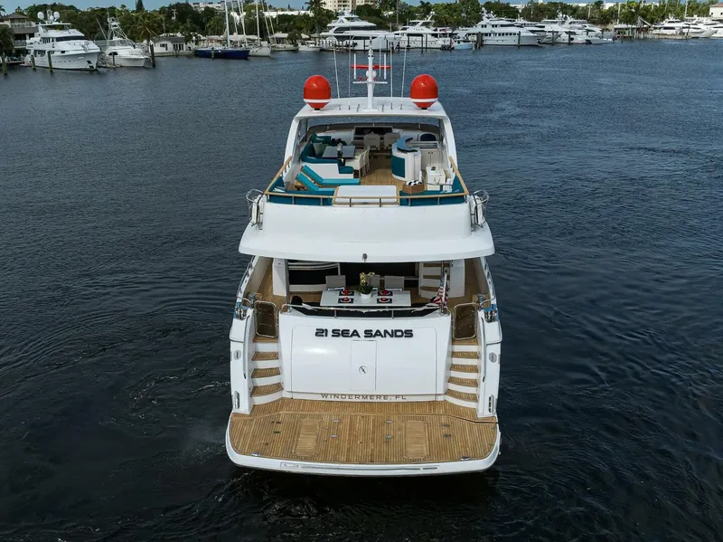 Slide: The Image of Luxury yacht "Sea Sands" on water, Princess 95 model, 2009, docked at marina. - 6
