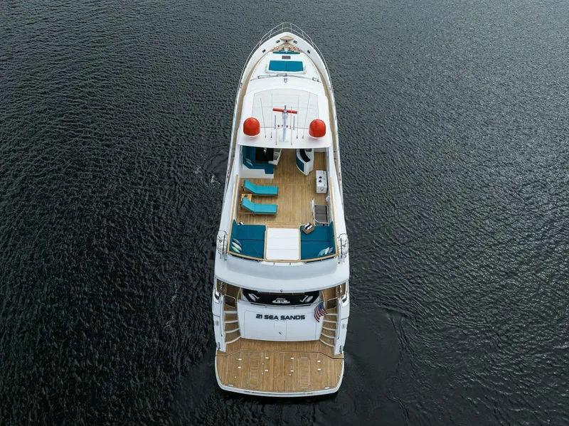 Slide: The Image of Luxury Princess 95 yacht from 2009 on open water, aerial view. - 7