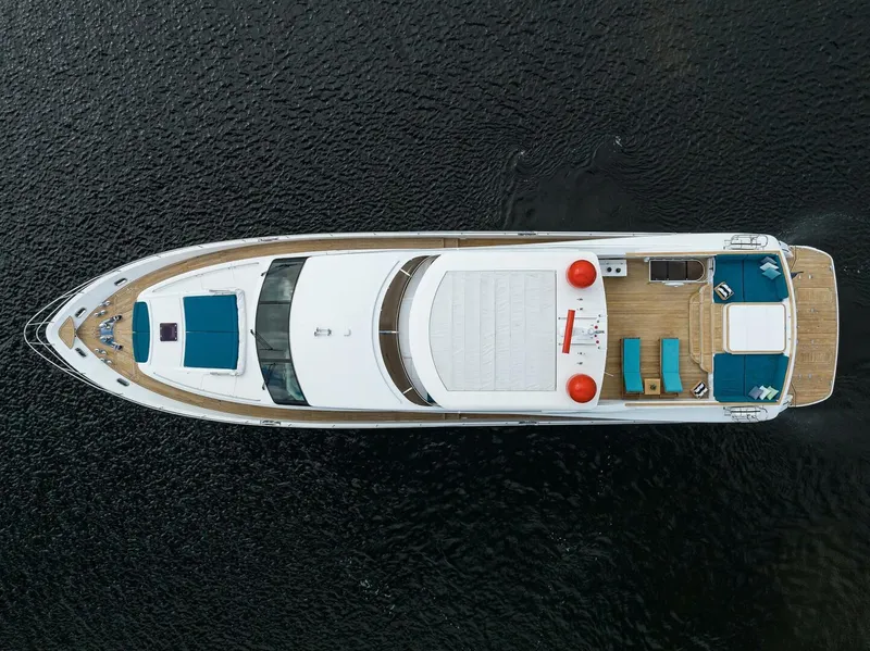 Slide: The Image of Aerial view of 2009 Princess 95 yacht on dark water. - 8
