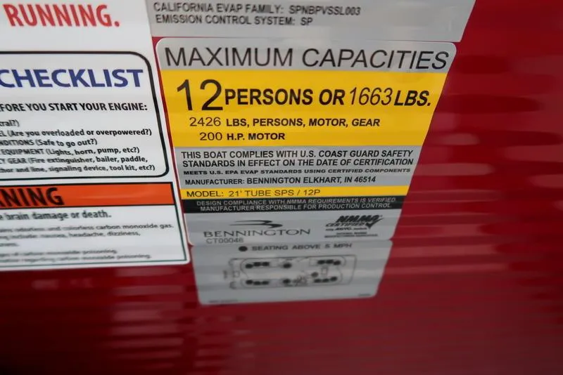 Slide: The Image of Capacity label on 2025 Bennington S Quad Bench 22 SSR, 12 persons or 1663 lbs. - 3