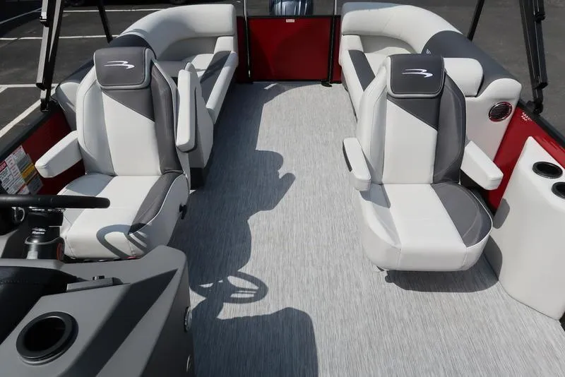 Slide: The Image of 2025 Bennington S Quad Bench 22 SSR interior with modern seating and sleek design. - 8