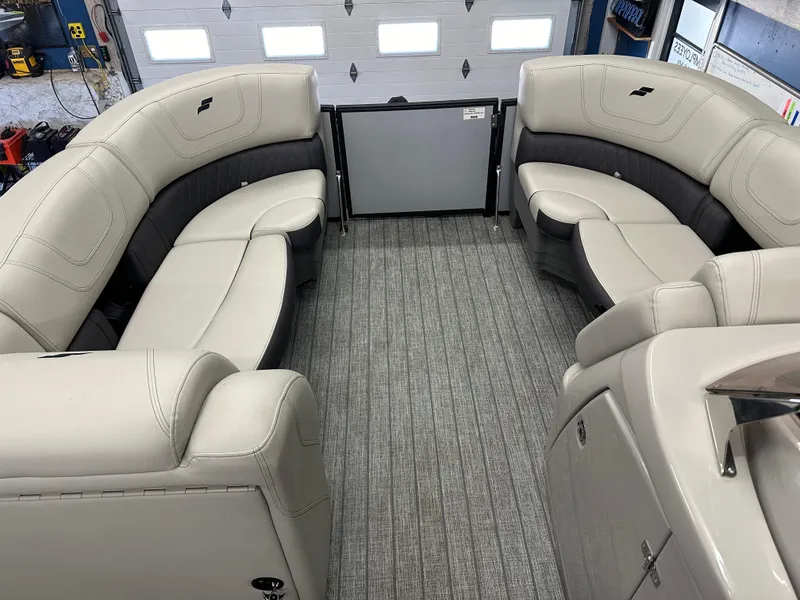 Slide: The Image of Luxurious interior of a 2022 Starcraft SLS 3 boat with plush seating and modern design. - 8