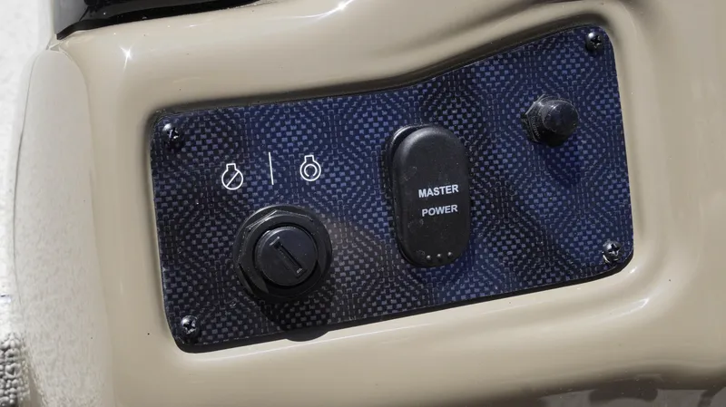 Slide: The Image of Control panel of 2025 G3 Sportsman 1710 boat with master power switch. - 17