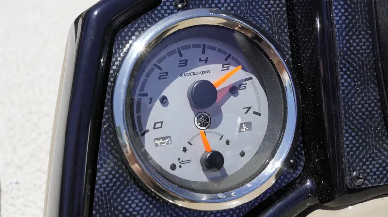 Slide: The Image of Tachometer of 2025 G3 Sportsman 1710 boat, displaying RPM and engine indicators. - 18