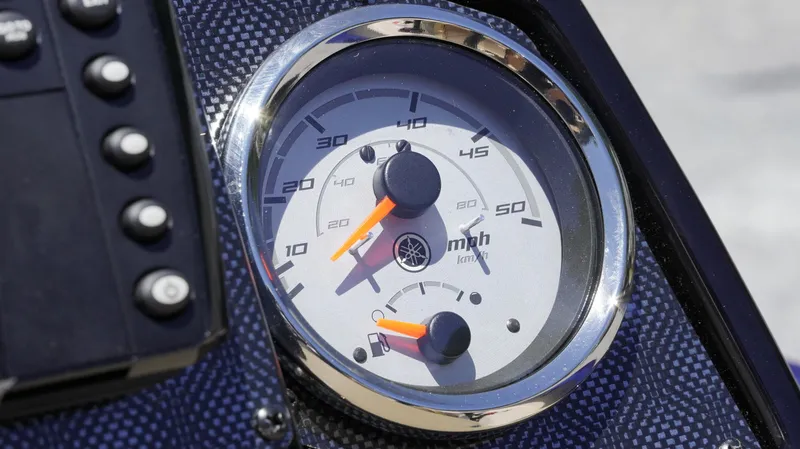 Slide: The Image of Close-up of 2025 G3 Sportsman 1710 speedometer with mph and RPM gauges. - 19