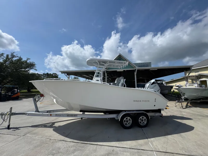The Image of 2025 Cape Horn 22 OS boat on trailer under clear sky. - 0