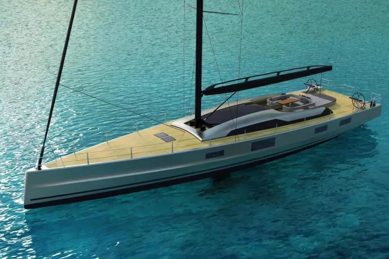 Slide: The Image of Luxury McConaghy MC85 yacht, 2026 model, sailing on clear turquoise waters. - 1
