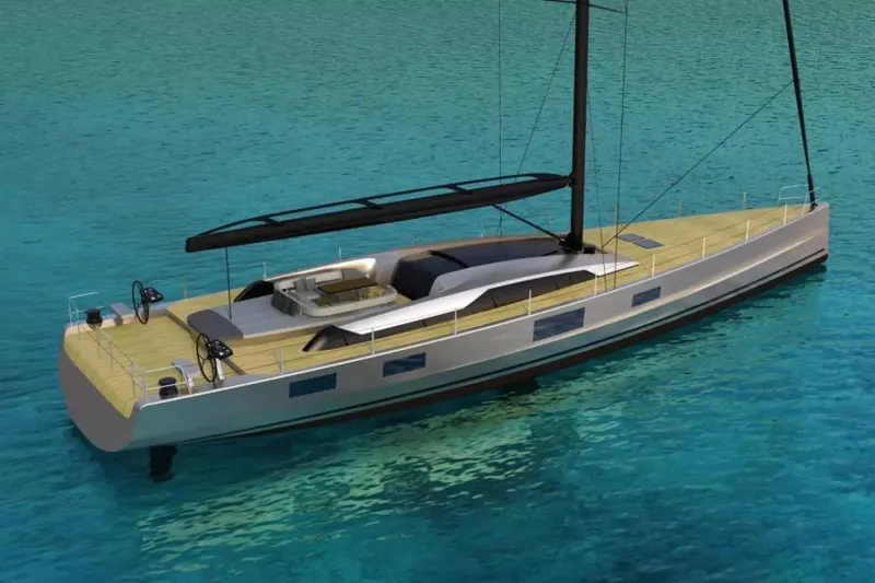Slide: The Image of 2026 McConaghy MC85 yacht on clear blue water, showcasing sleek design and modern features. - 2