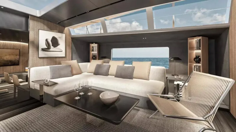Slide: The Image of Luxurious interior of 2026 McConaghy MC85 yacht with modern furnishings and ocean view. - 7