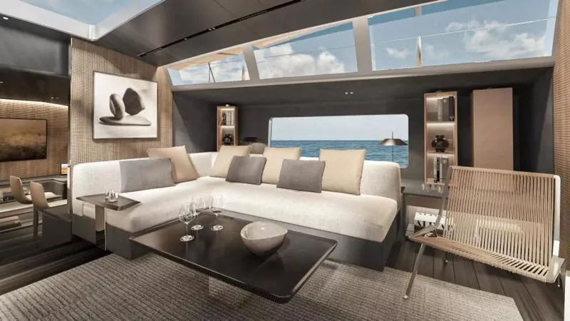 Slide: The Image of Luxurious McConaghy MC85 yacht interior, featuring modern design and ocean view, 2026 model. - 8