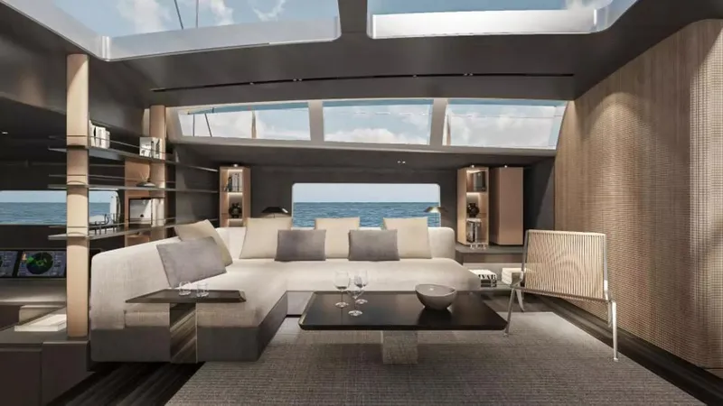 Slide: The Image of Luxurious interior of 2026 McConaghy MC85 yacht with modern furnishings and ocean view. - 9