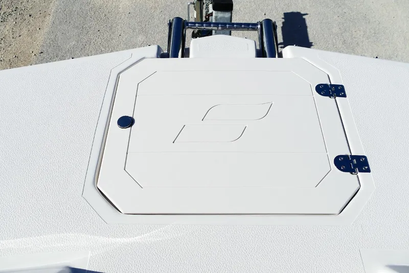 Slide: The Image of 2026 Starcraft SVX 211 OB boat hatch with sleek design and secure hinges. - 28