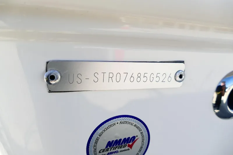 Slide: The Image of 2026 Starcraft SVX 211 OB boat identification plate with NMMA certification sticker. - 39