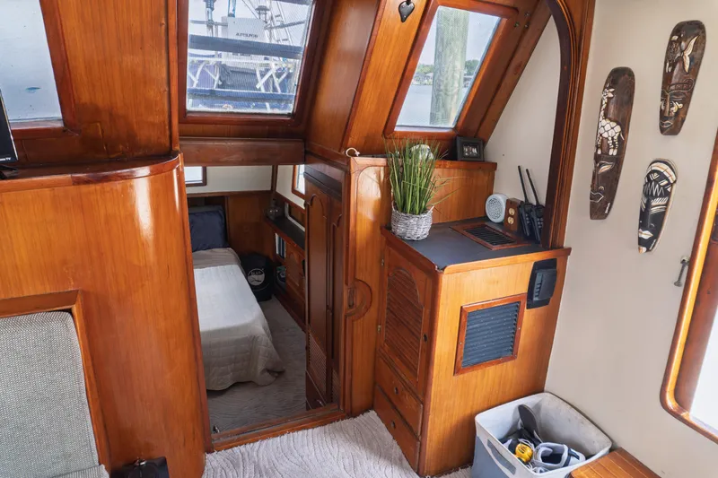 Slide: The Image of Interior of 1982 Albin 43 yacht with wooden decor and cozy cabin space. - 71