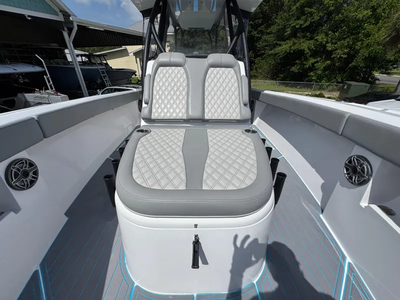 Slide: The Image of 2023 Front Runner 36 Center Console boat with advanced trolling motor system. - 21
