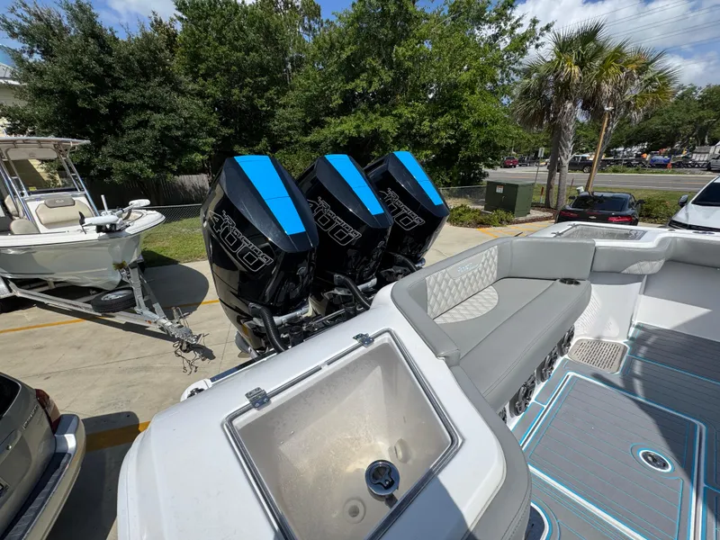 Slide: The Image of 2023 Front Runner 36 Center Console boat with sleek design and modern features. - 40