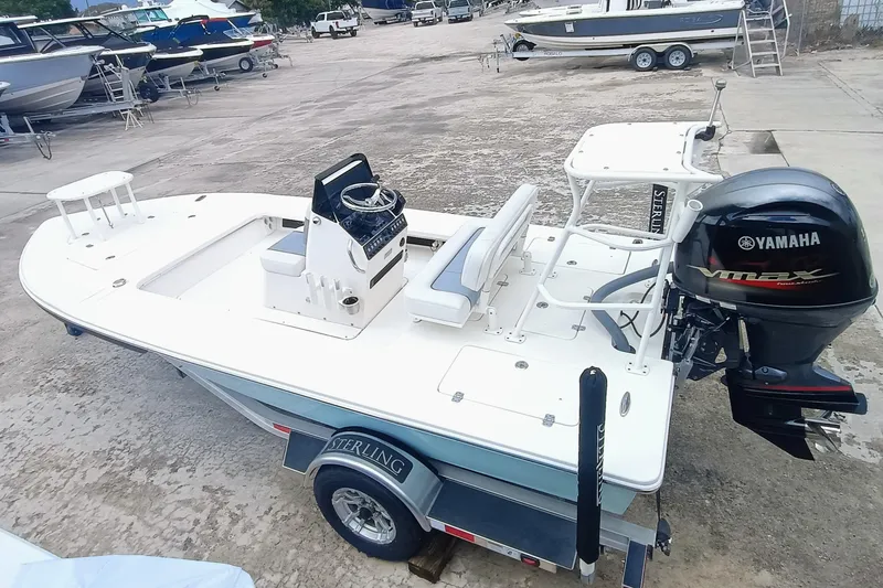 Slide: The Image of 2023 Sterling 180TS boat with Yamaha VMAX engine on trailer in marina. - 21
