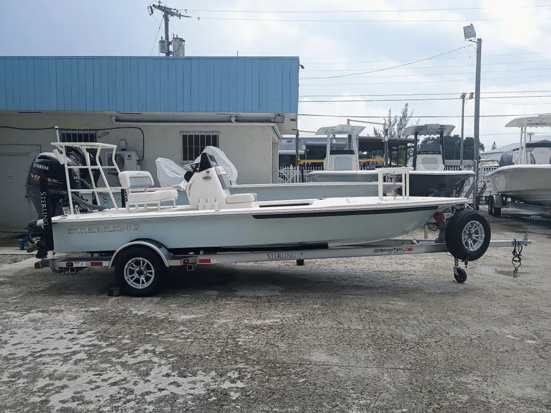Slide: The Image of 2023 Sterling 180TS boat on trailer, parked outdoors near a blue building. - 3