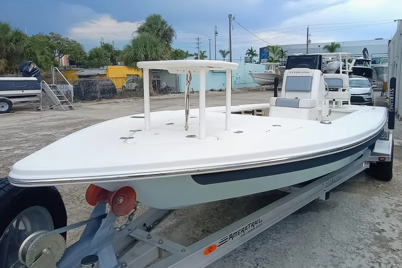 Slide: The Image of 2023 Sterling 180TS boat on trailer, parked outdoors, ready for transport. - 4