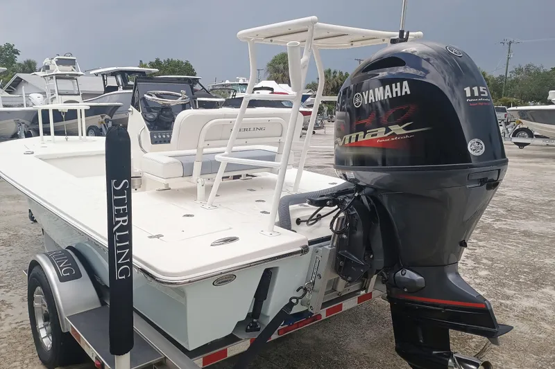 Slide: The Image of 2023 Sterling 180TS boat with Yamaha 115 engine on trailer. - 16