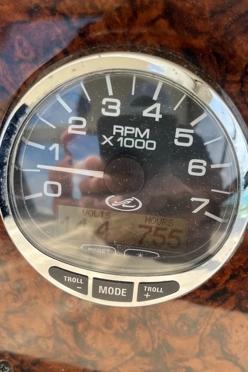 Slide: The Image of Close-up of a 2005 Sea Ray 300 Sundancer RPM gauge. - 29