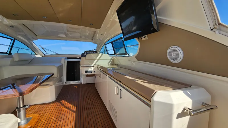 Slide: The Image of Interior of 2015 Azimut Atlantis 50 yacht with modern design and wooden flooring. - 20