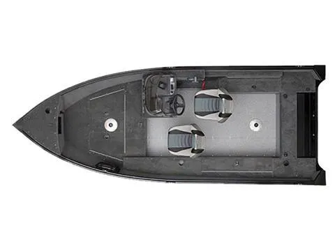 Slide: The Image of 2022 Alumacraft Escape 145 CS boat, top view, showing seating and steering console layout. - 12