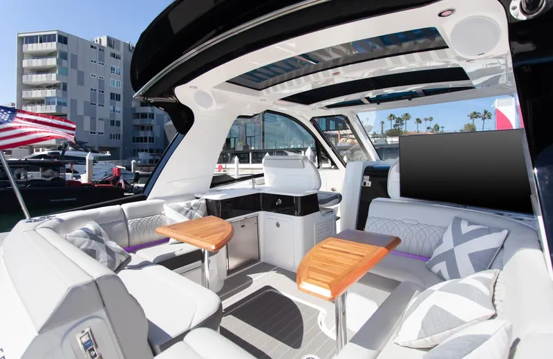 Slide: The Image of 2022 Sea Ray Sundancer 370 OB interior with luxurious seating and modern design. - 36