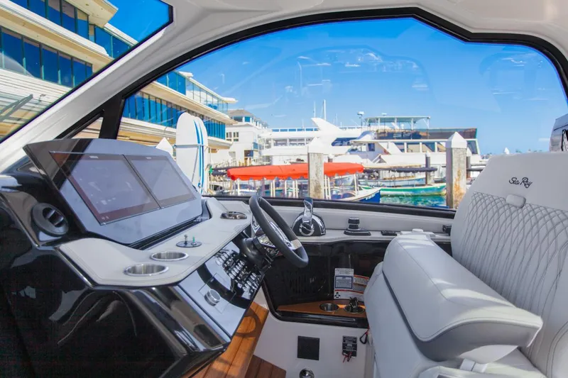 Slide: The Image of Interior view of 2022 Sea Ray Sundancer 370 OB yacht at marina. - 41