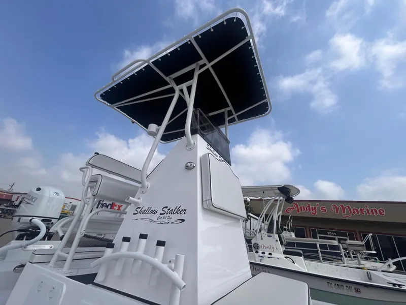 Slide: The Image of 2025 Shallow Stalker CAT211PRO boat with canopy at Andy's Marine. - 9