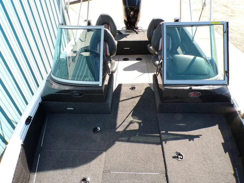 Slide: The Image of 2017 Ranger VS1780 boat interior with dual windshields and seating. - 7