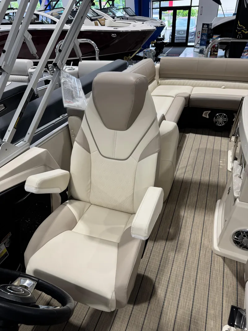 Slide: The Image of Luxurious seating in 2025 Avalon 2585 25 Catalina ENT boat interior. - 9