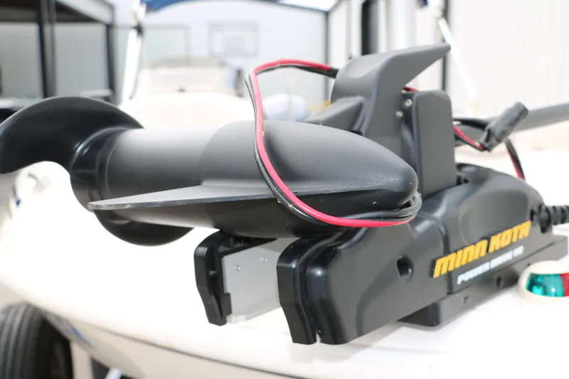 Slide: The Image of Close-up of a Minn Kota trolling motor on a 2006 Hurricane GS 172 boat. - 10