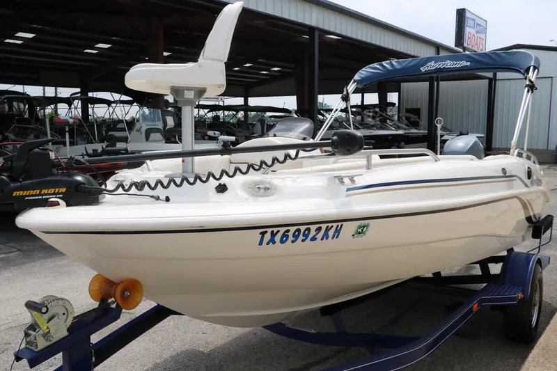 Slide: The Image of 2006 Hurricane GS 172 boat on trailer in storage facility. - 5