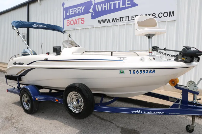 Slide: The Image of Hurricane GS 172 boat on trailer at Jerry Whittle Boats dealership, 2006 model. - 8