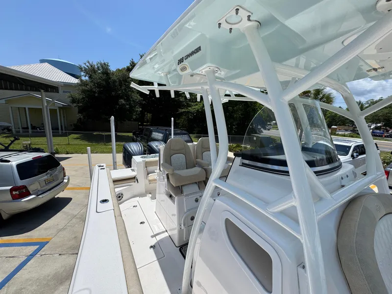 Slide: The Image of 2022 Sea Fox 288 Commander boat with seating, parked outdoors. - 30
