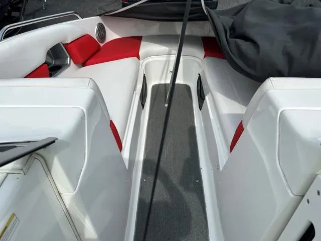 Slide: The Image of 2008 BRP Sea Doo WAKE 230 Jetboat interior with red and white seating. - 8