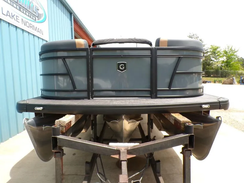 Slide: The Image of 2025 Godfrey Sweetwater 2286 SFL pontoon boat on trailer, front view. - 5