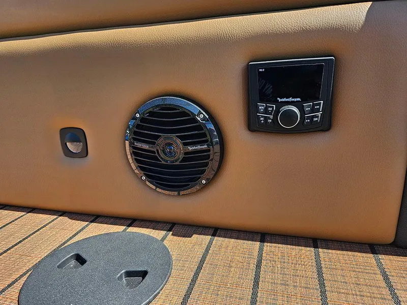 Slide: The Image of 2025 Bentley Pontoons 223 Elite interior with speaker and control panel. - 36