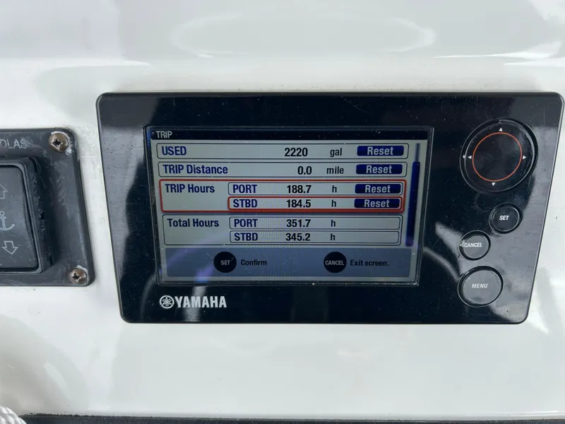 Slide: The Image of Yamaha display showing trip data for a 2014 Regulator 34 boat. - 16