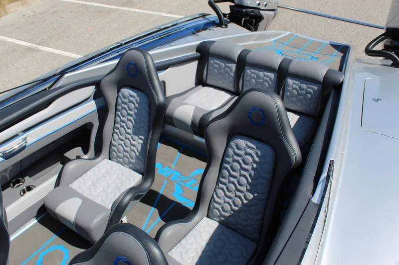 Slide: The Image of 2025 Fountain 34 Thundercat interior with stylish, modern seating and sleek design. - 15