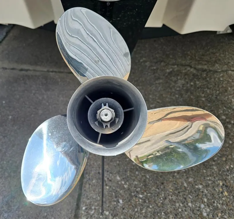 Slide: The Image of Close-up of a shiny boat propeller from a 2020 Sea Ray SPX 210. - 11